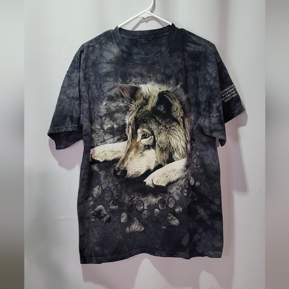 The Mountain Men's Vintage Gray Tie Dye Wolf Graphic Short Sleeve Tee Size Large - Picture 3 of 8